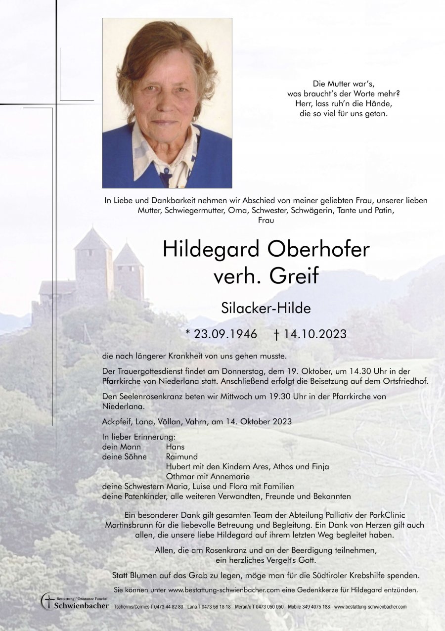 Parte: Hildegard Oberhofer verh. Greif