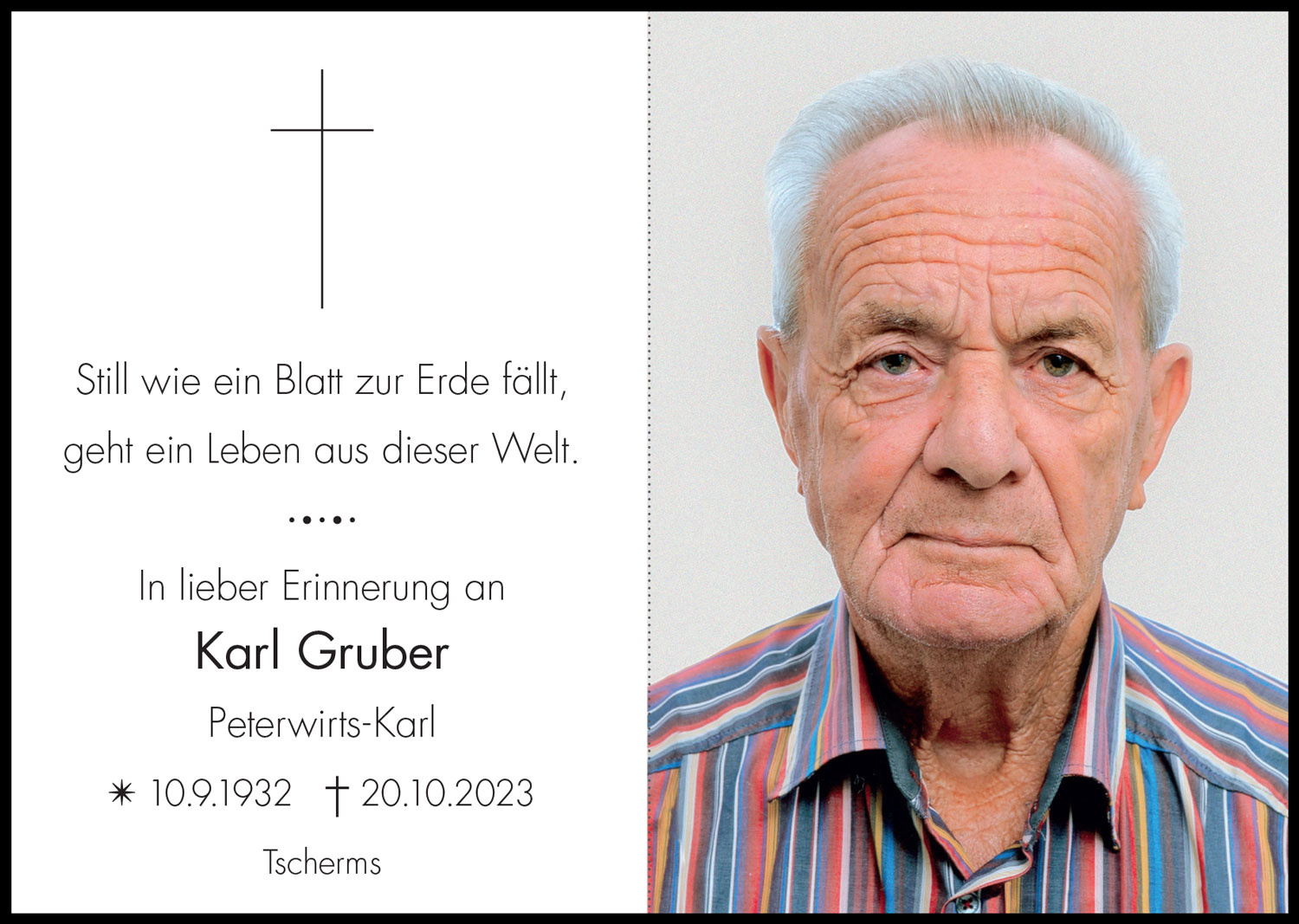 Sterbebild: Karl Gruber