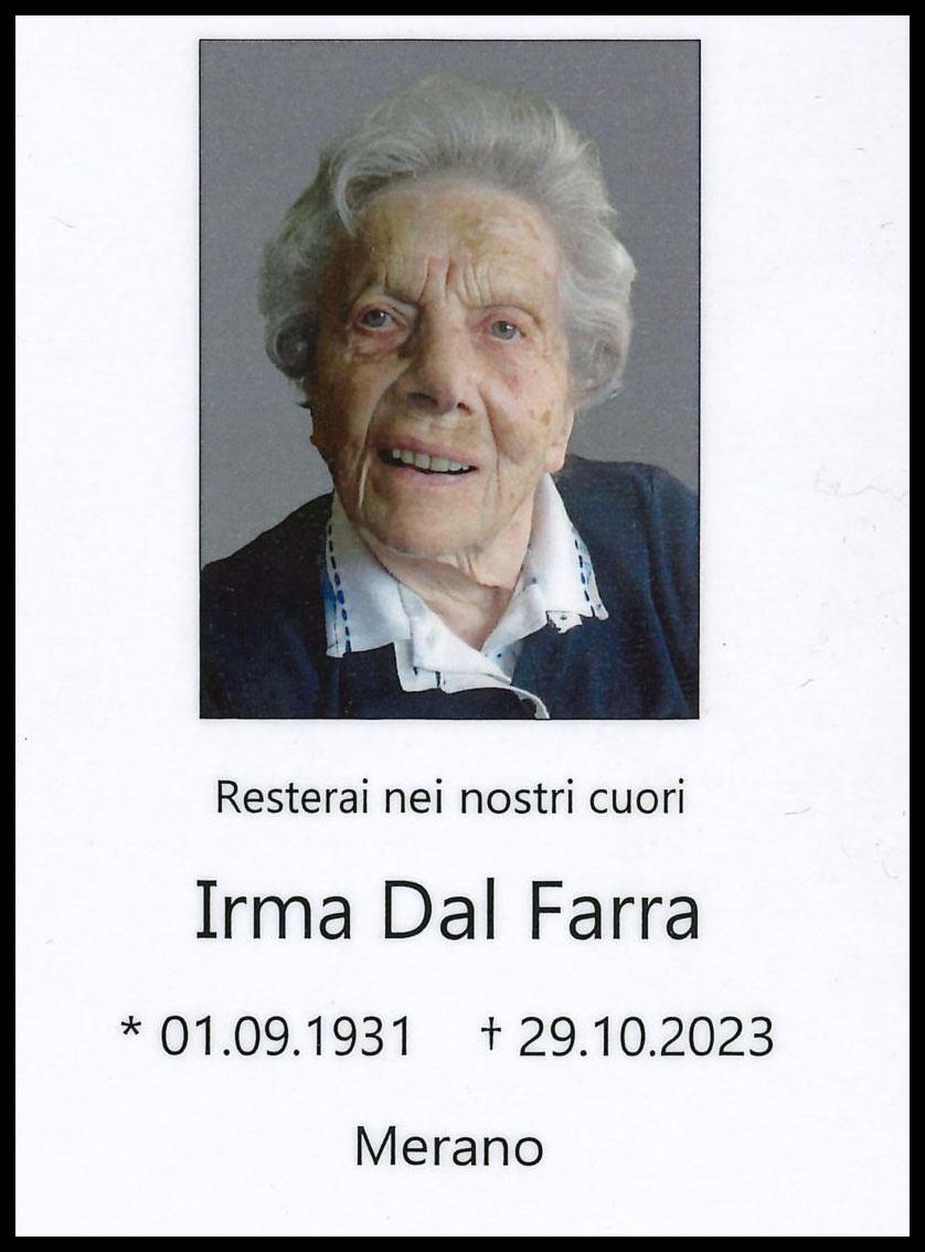 Sterbebild: Irma Dal Farra