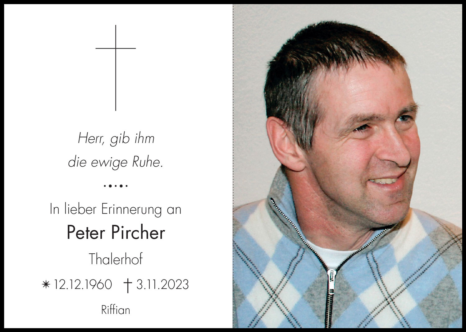 Sterbebild: Peter Pircher