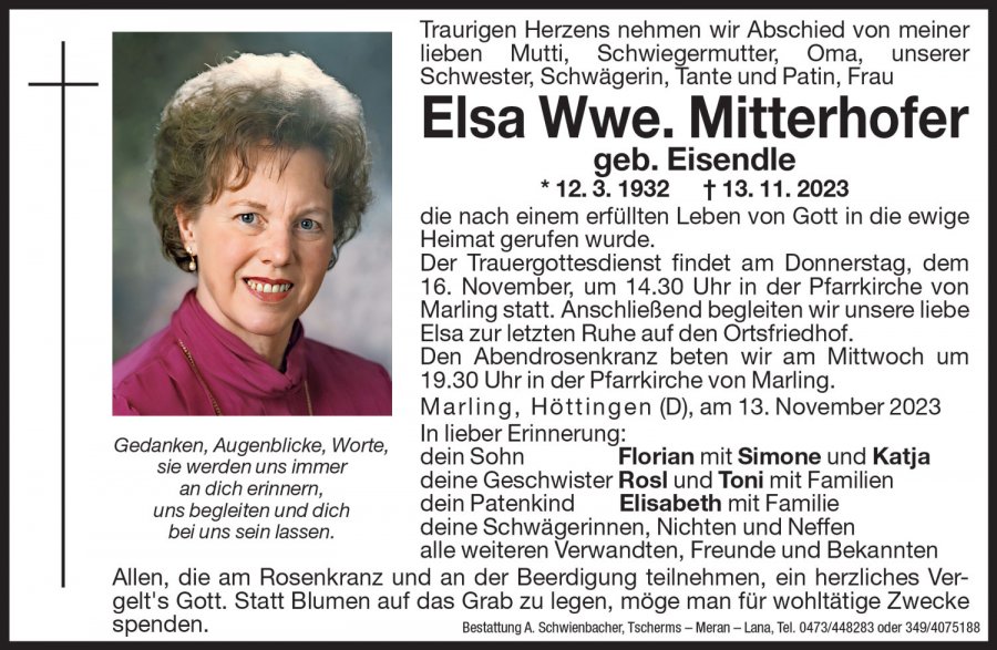 Medien: Elsa Wwe. Mitterhofer geb. Eisendle