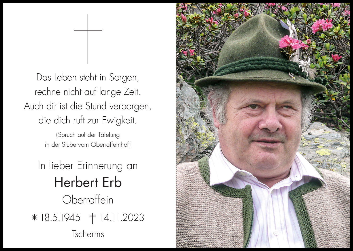 Sterbebild: Herbert Erb