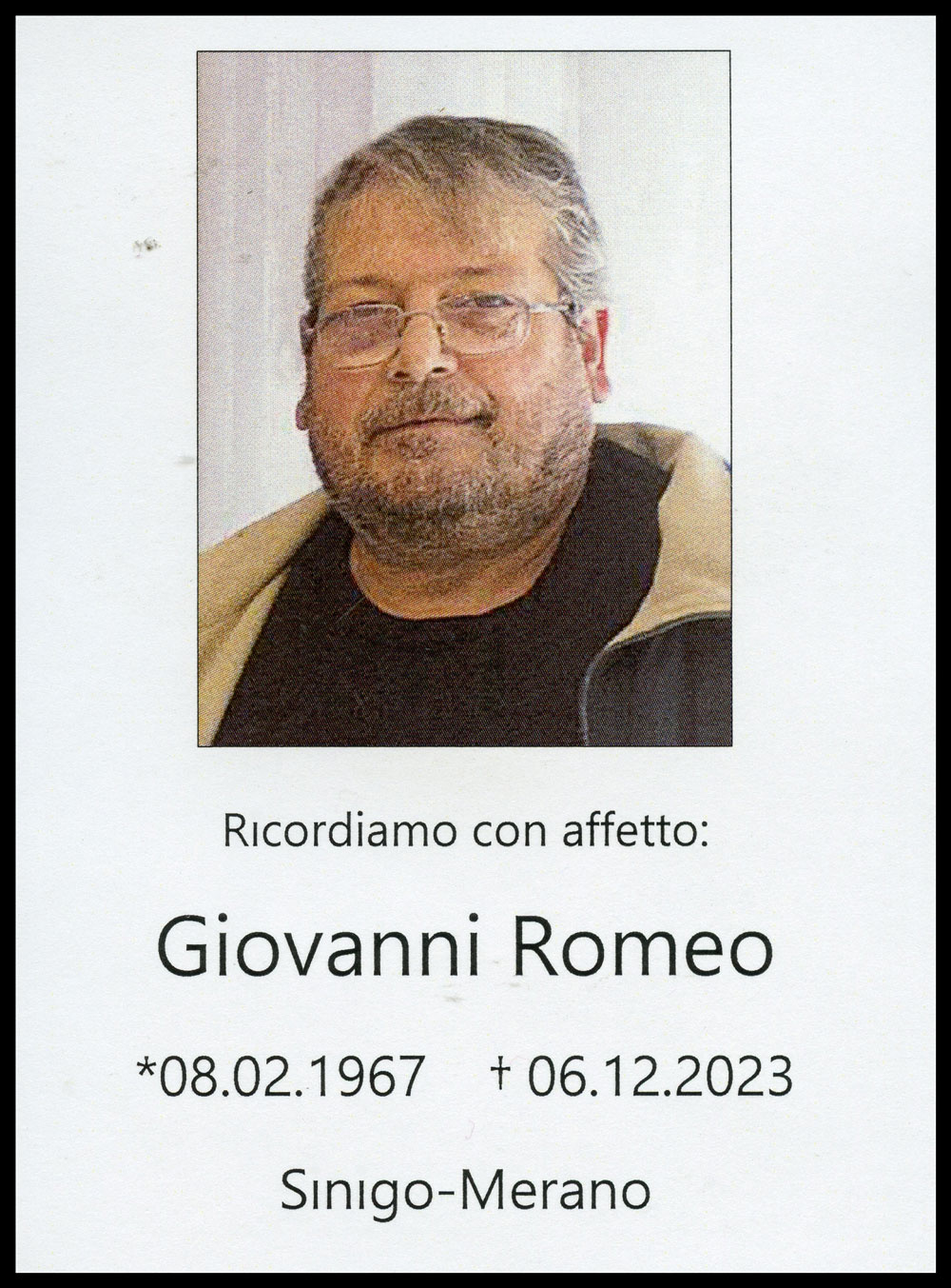 Sterbebild: Giovanni Romeo