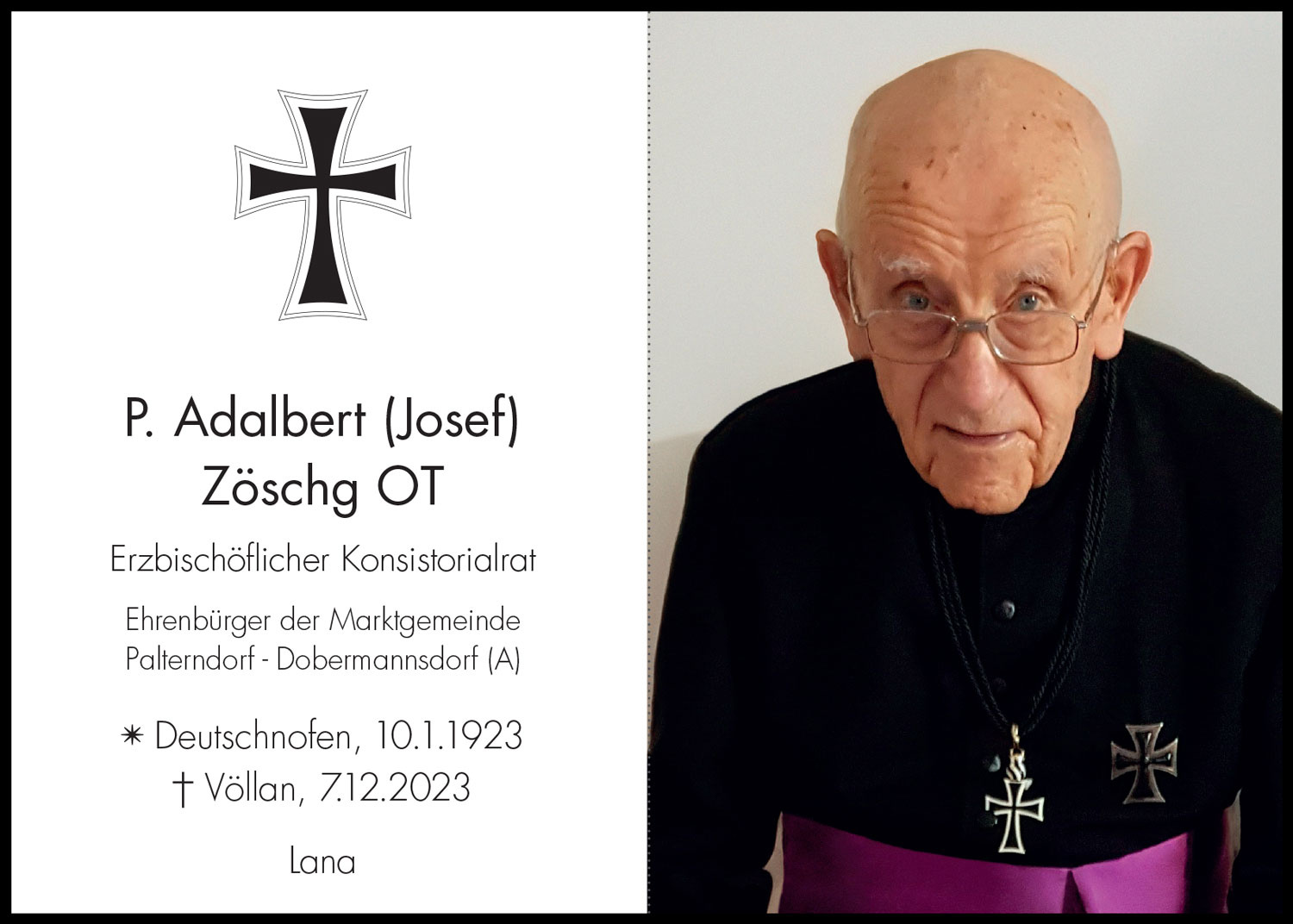 Sterbebild: P. Adalbert (Josef) Zöschg OT