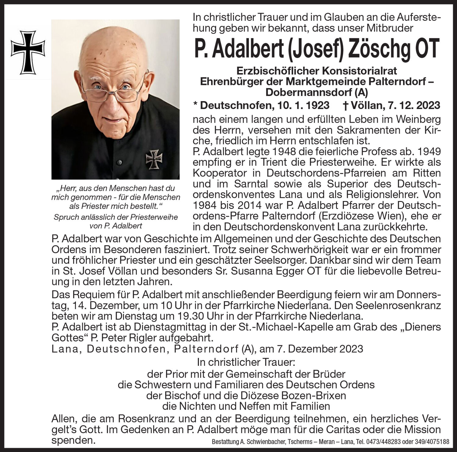 Medien: P. Adalbert (Josef) Zöschg OT