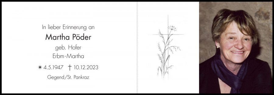 Sterbebild: Martha Pöder geb. Hofer