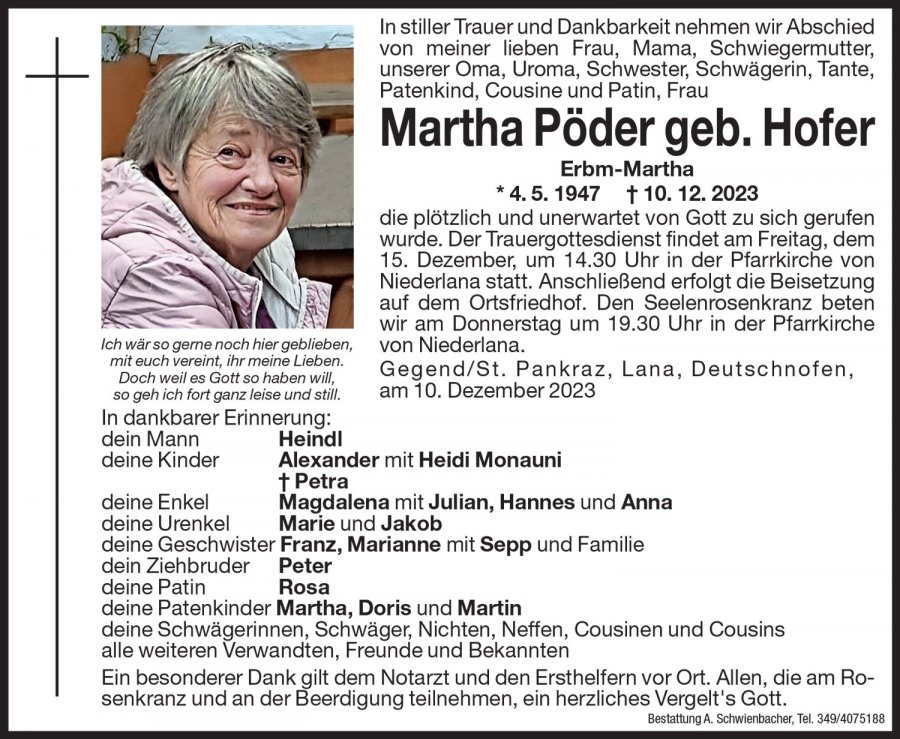 Medien: Martha Pöder geb. Hofer