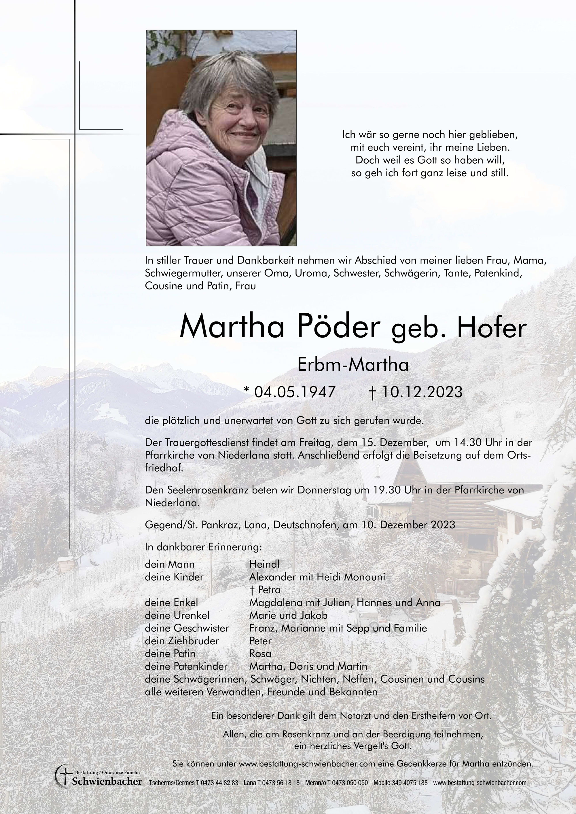 Parte: Martha Pöder geb. Hofer 