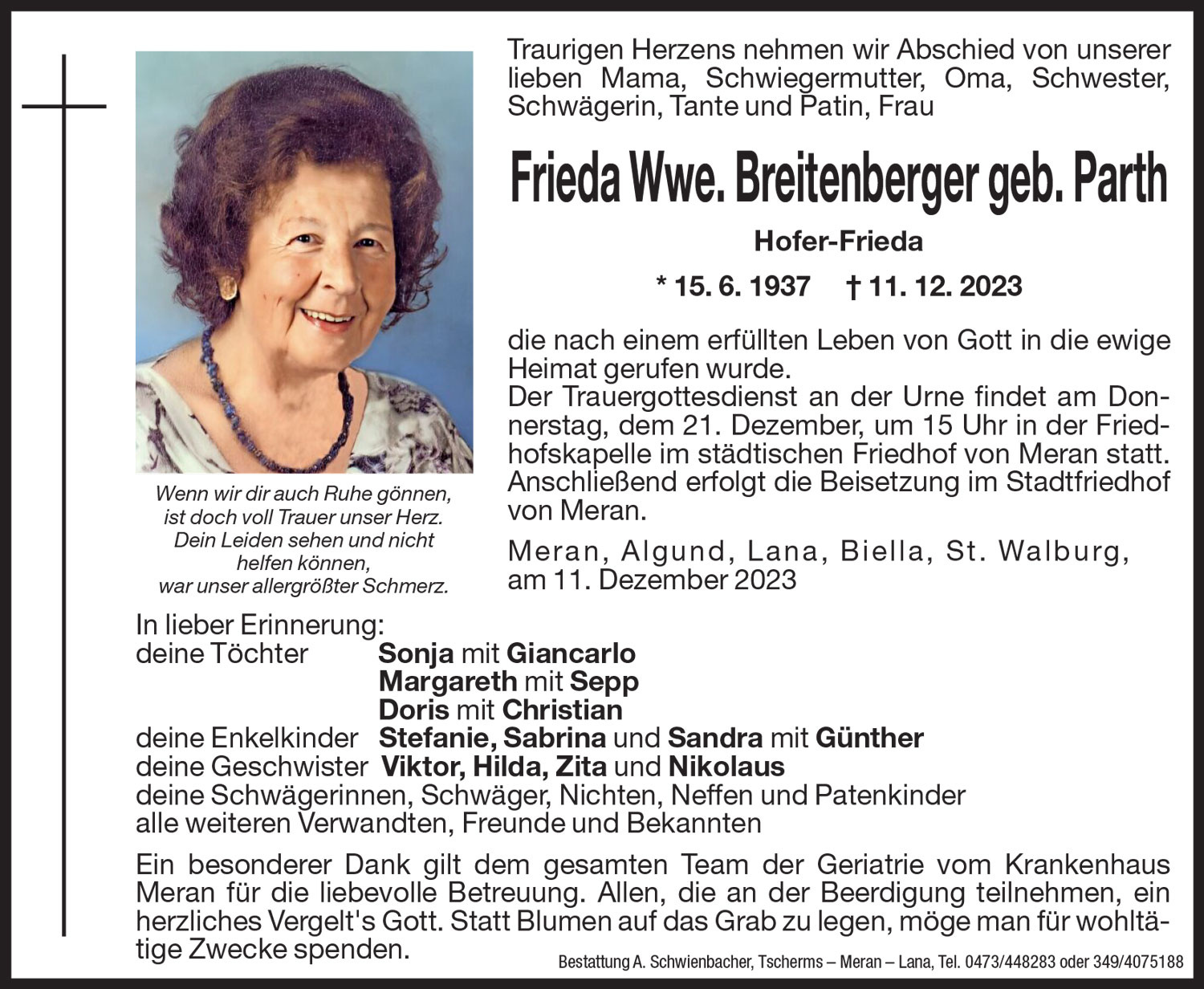 Medien: Frieda Wwe. Breitenberger geb. Parth