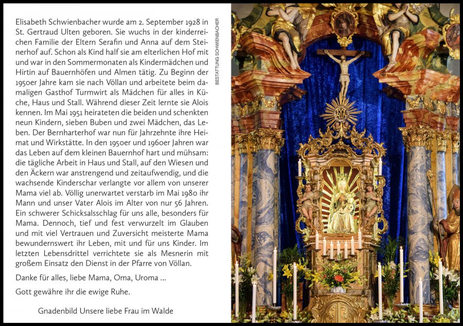Sterbebild: Elisabeth Wwe. Unterholzner geb. Schwienbacher