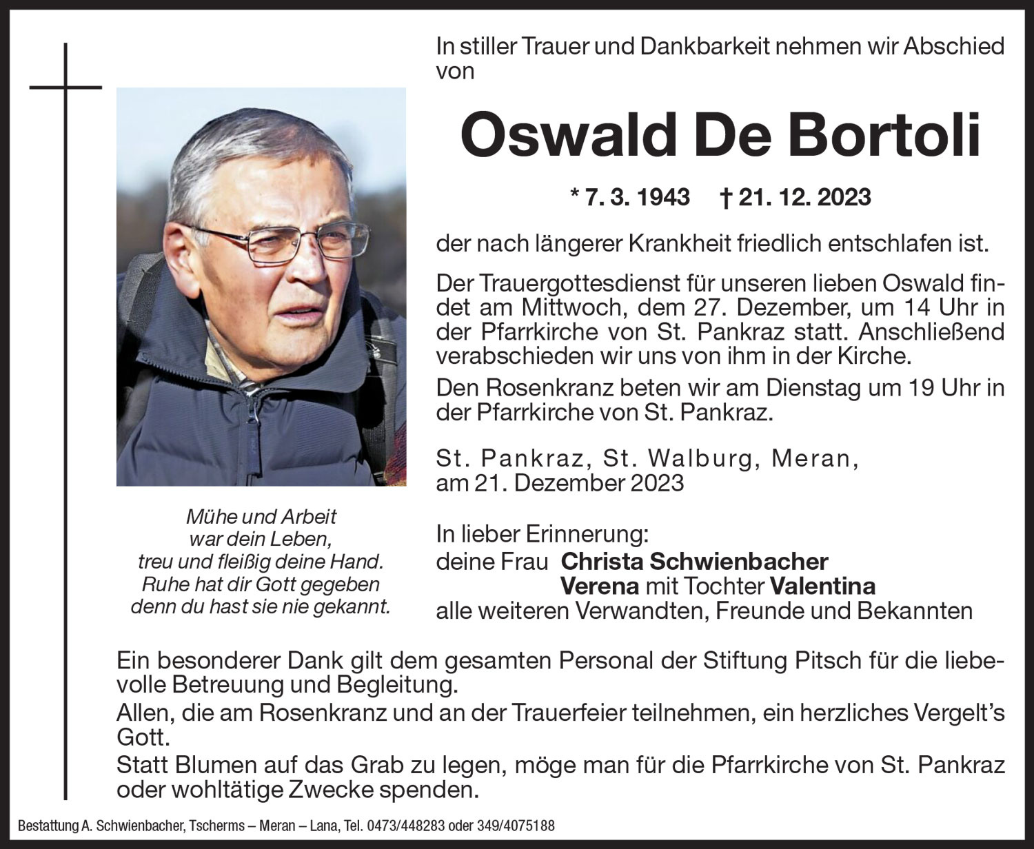 Medien: Oswald De Bortoli