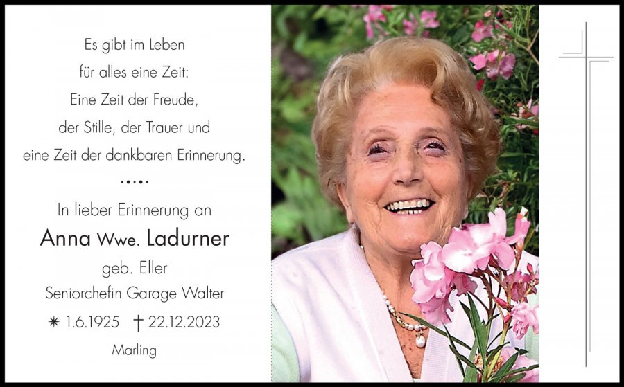 Sterbebild: Anna Wwe. Ladurner geb. Eller