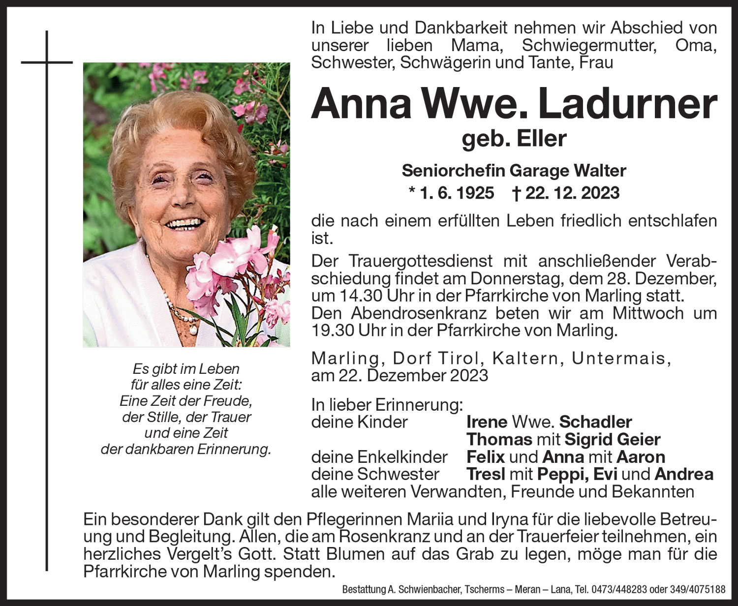 Medien: Anna Wwe. Ladurner geb. Eller