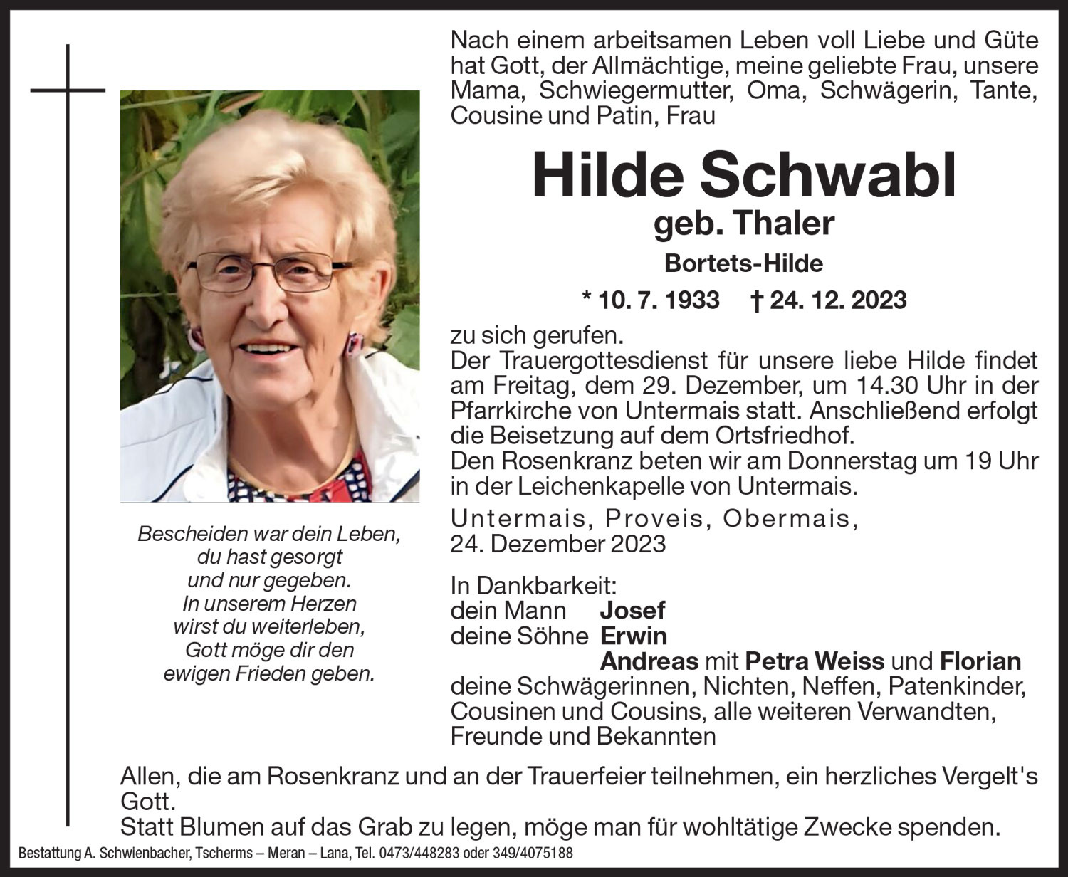 Medien: Hilde Schwabl geb. Thaler