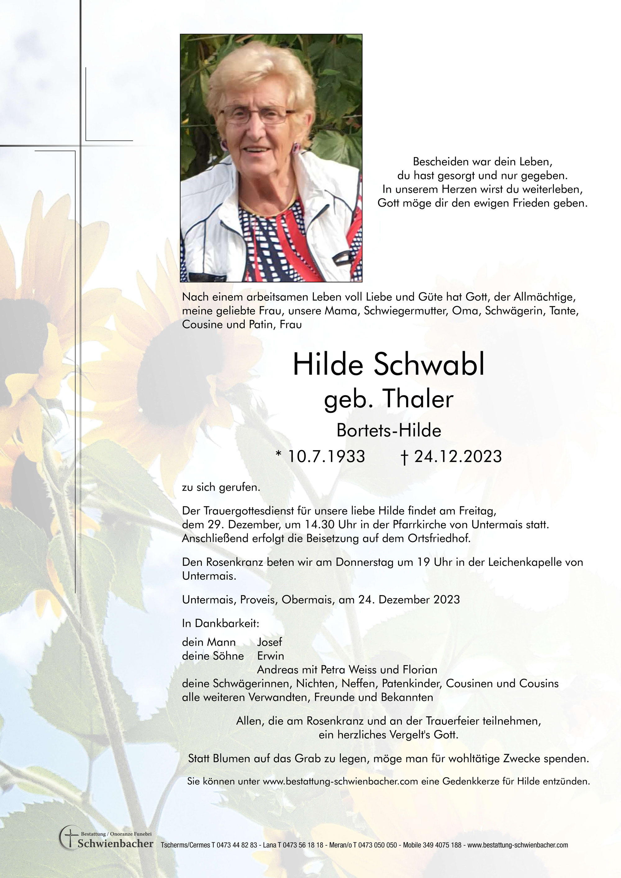 Parte: Hilde Schwabl geb. Thaler 
