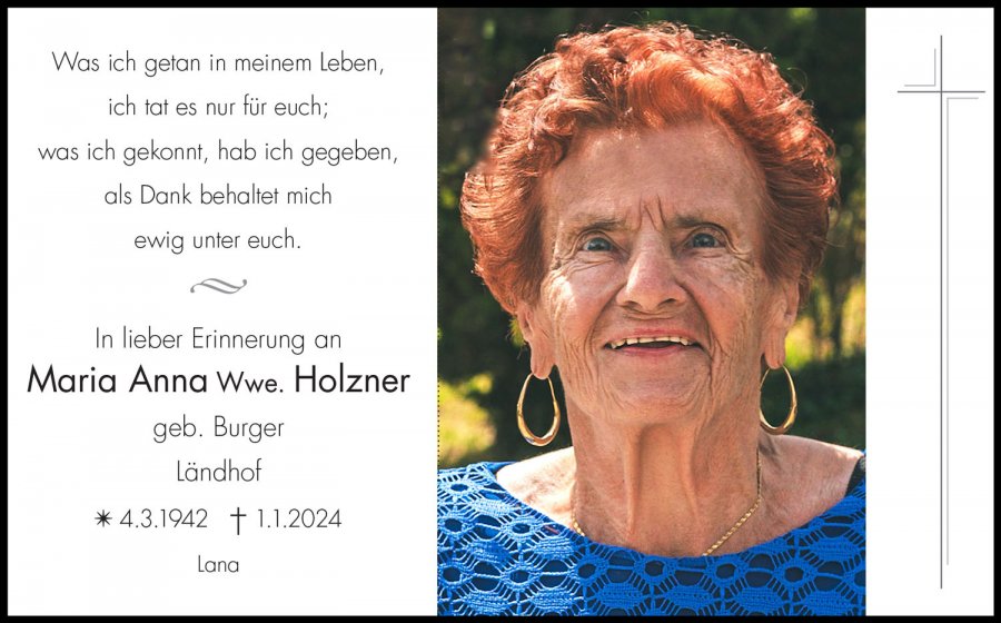 Sterbebild: Maria Anna Wwe. Holzner geb. Burger