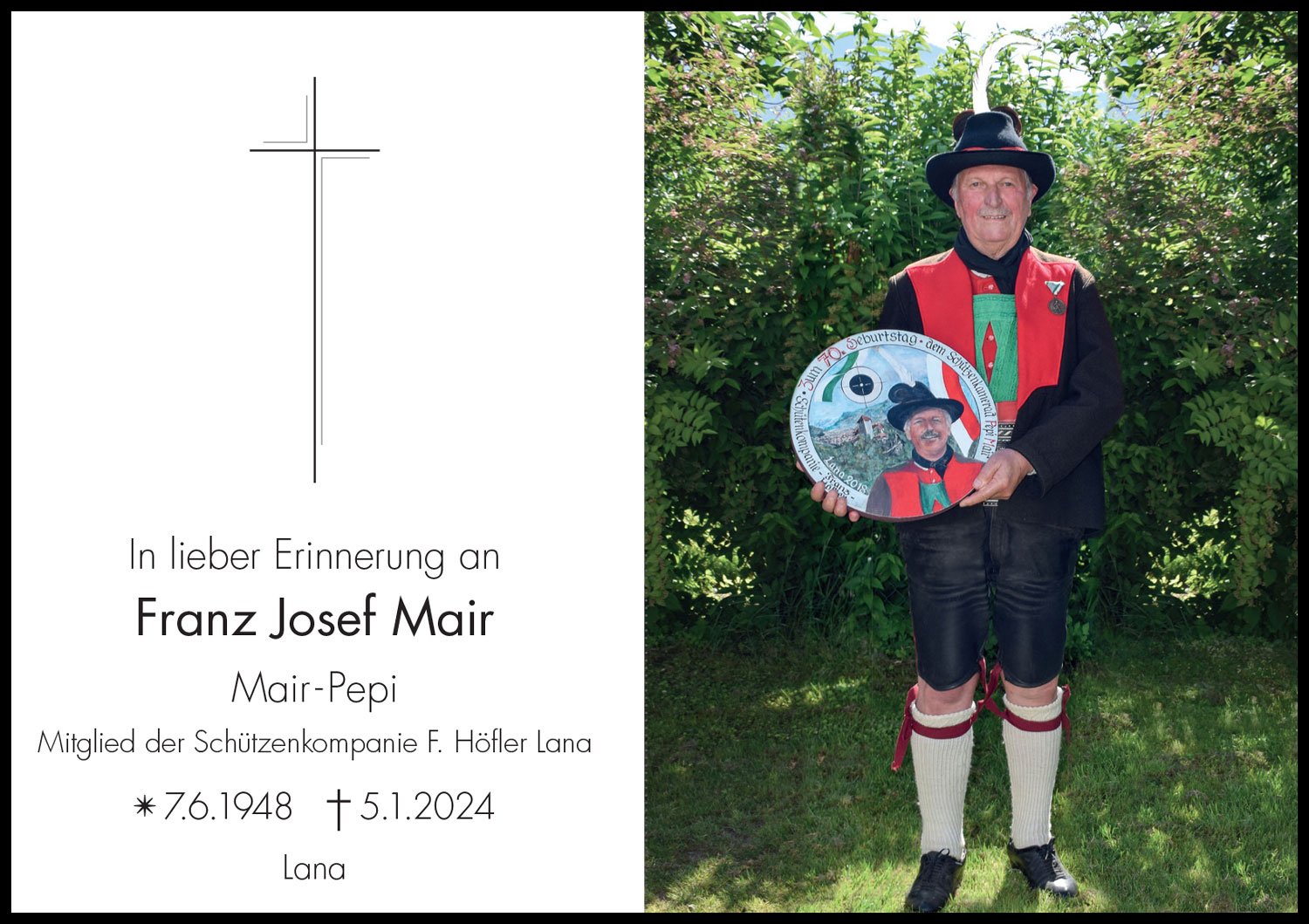 Sterbebild: Franz Josef Mair