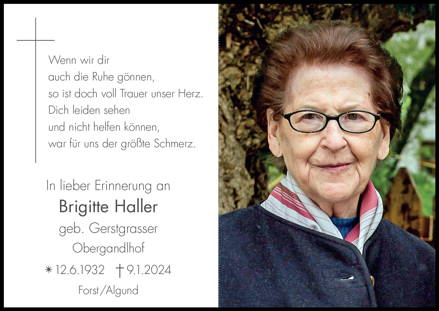 Sterbebild: Brigitte Haller geb. Gerstgrasser