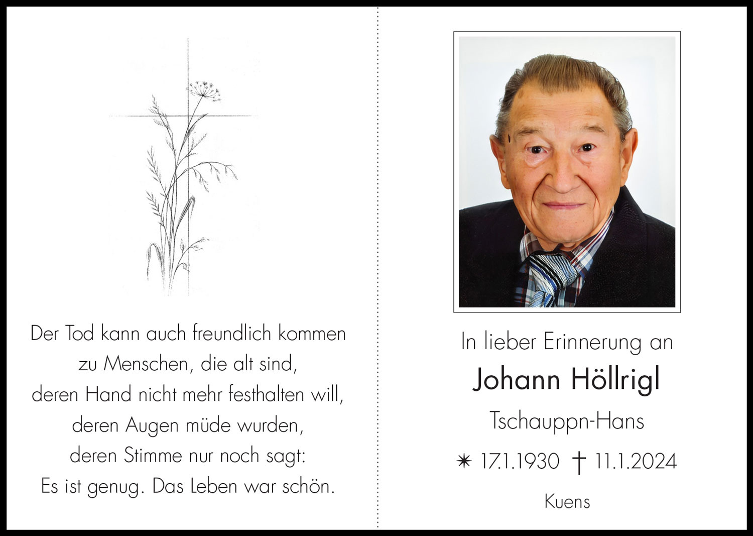 Sterbebild: Johann Höllrigl