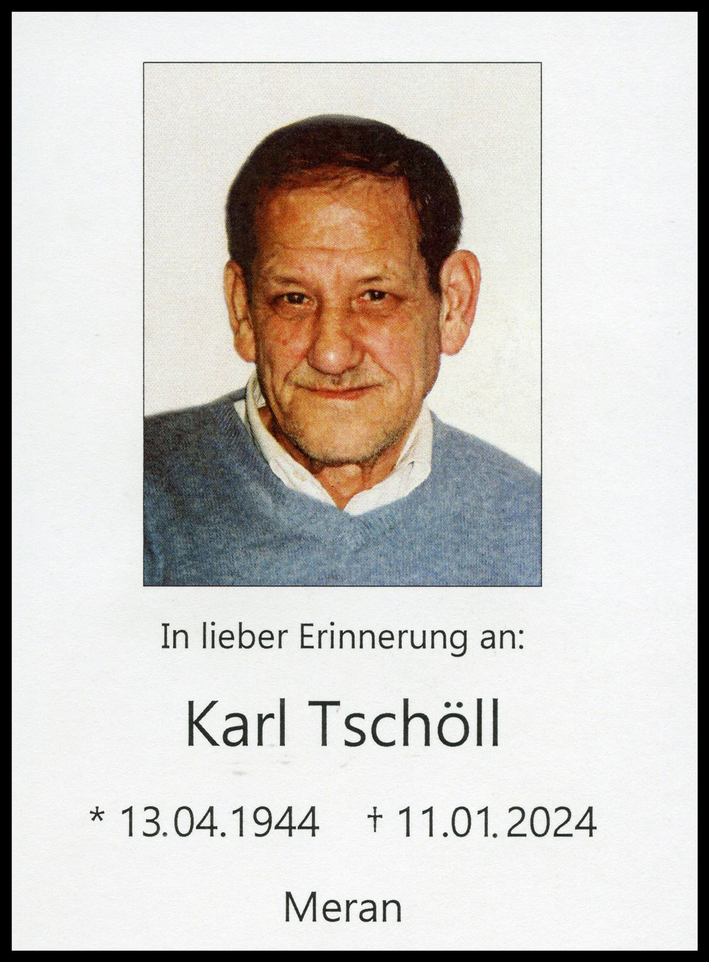 Sterbebild: Karl Tschöll