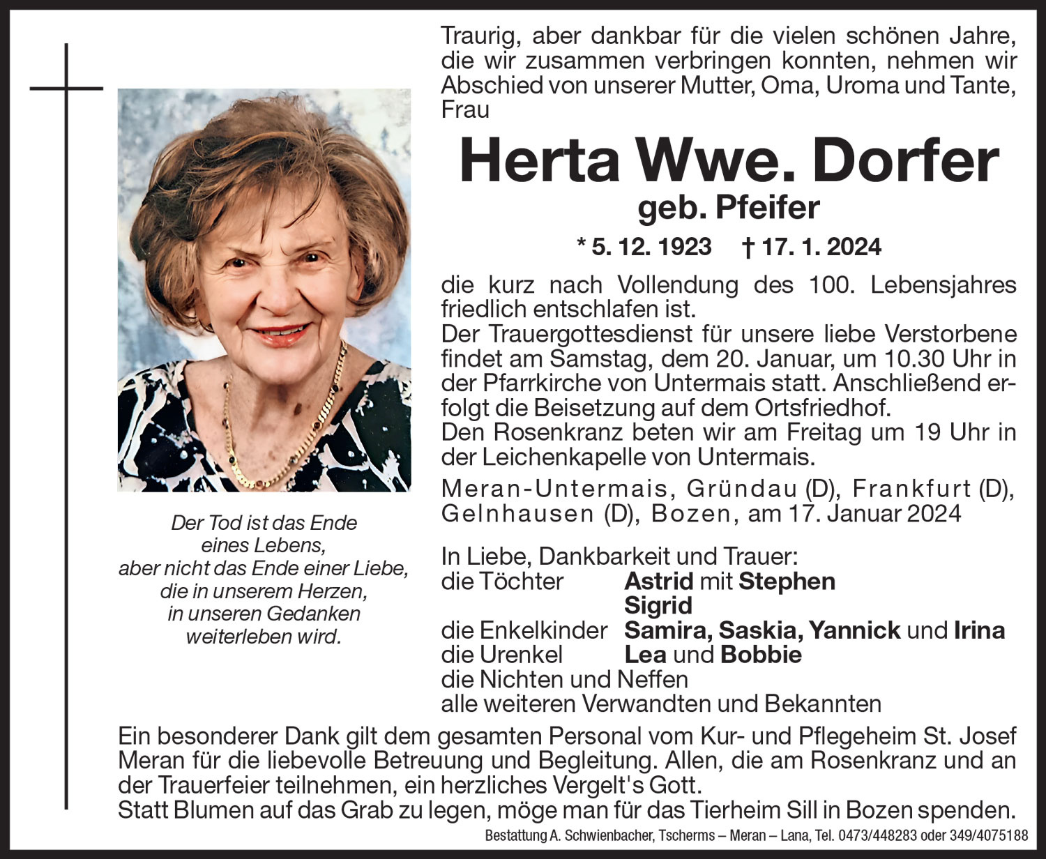 Medien: Herta Wwe. Dorfer geb. Pfeifer