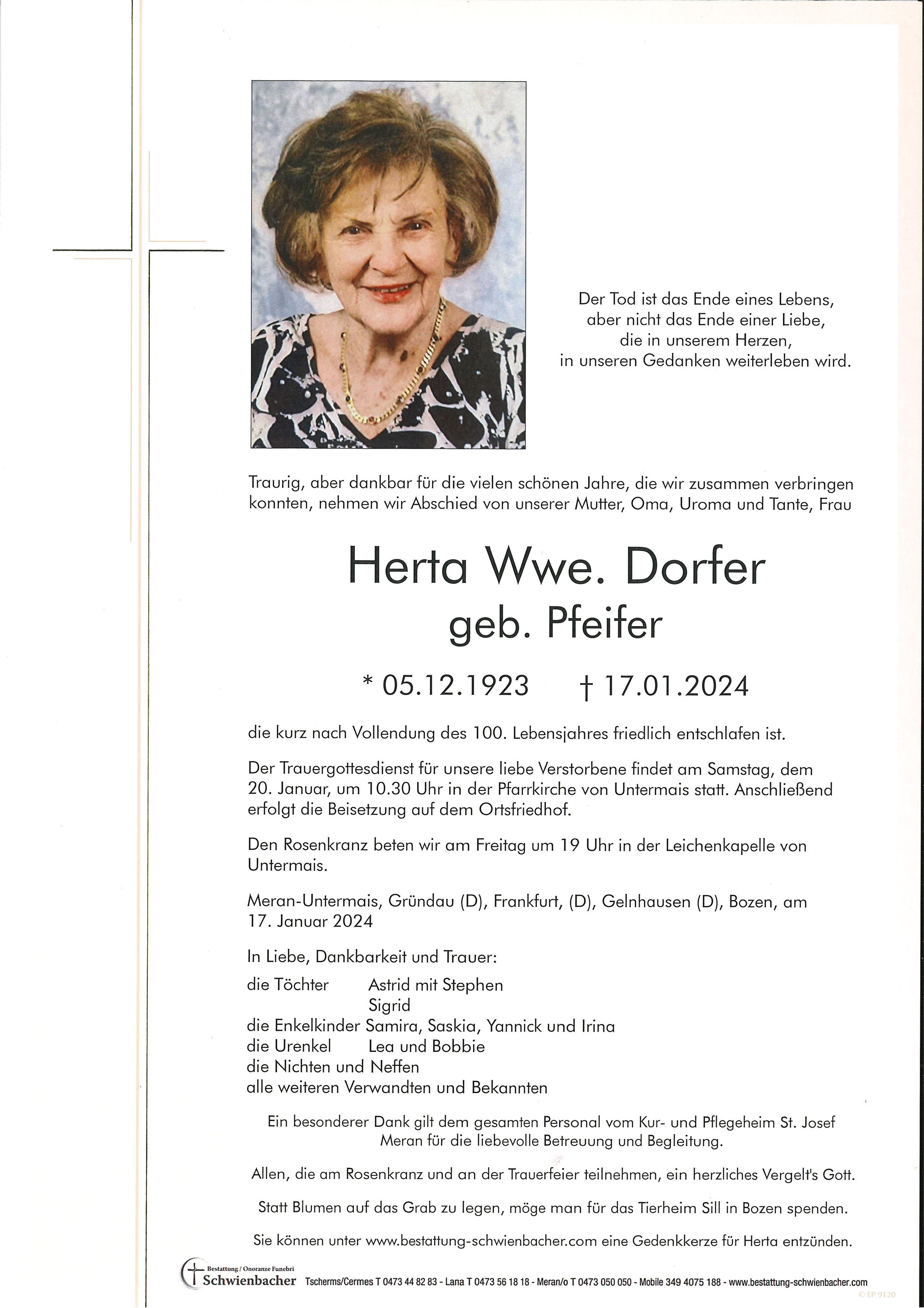 Parte: Herta Wwe. Dorfer geb. Pfeifer 