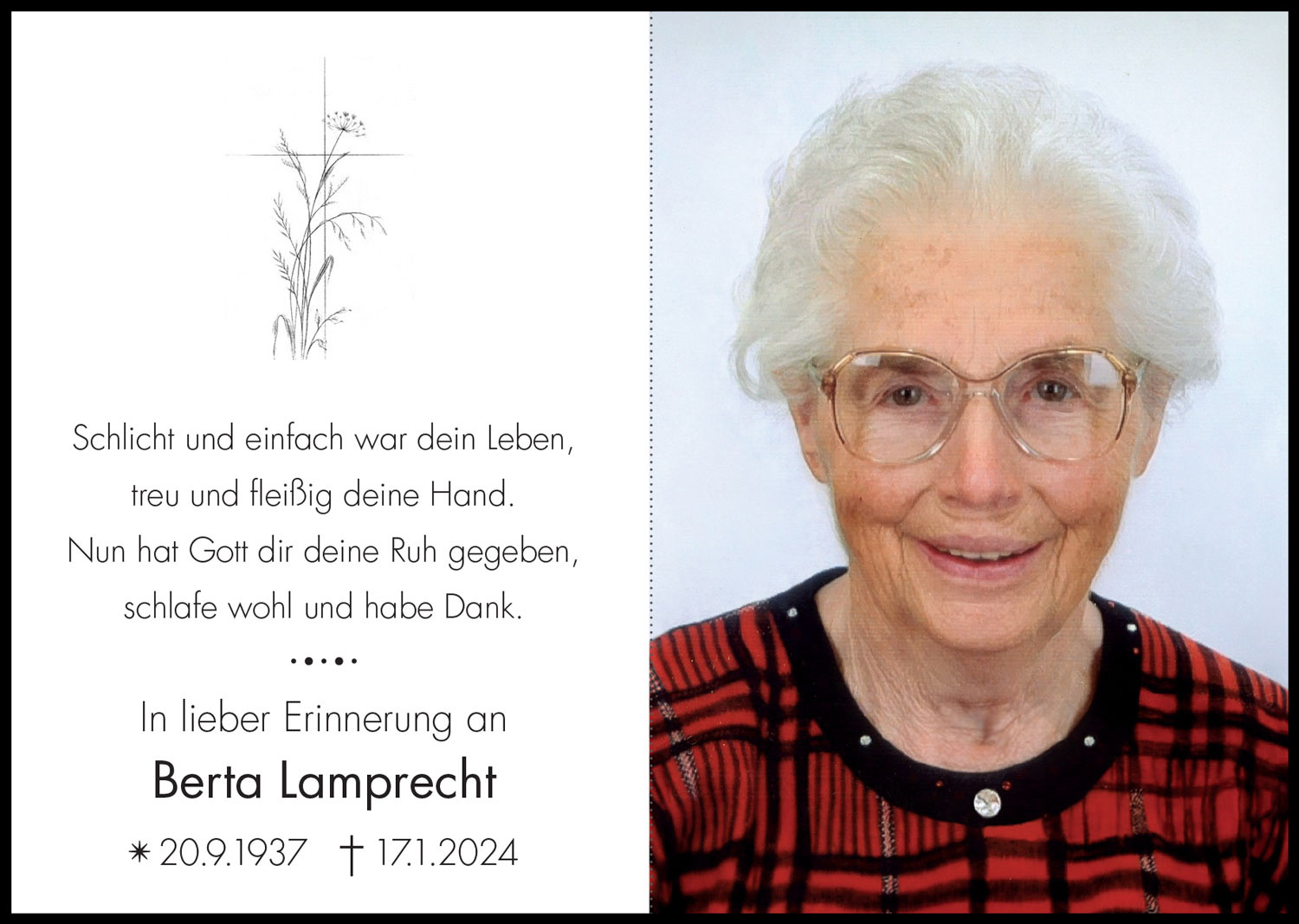 Sterbebild: Berta Lamprecht