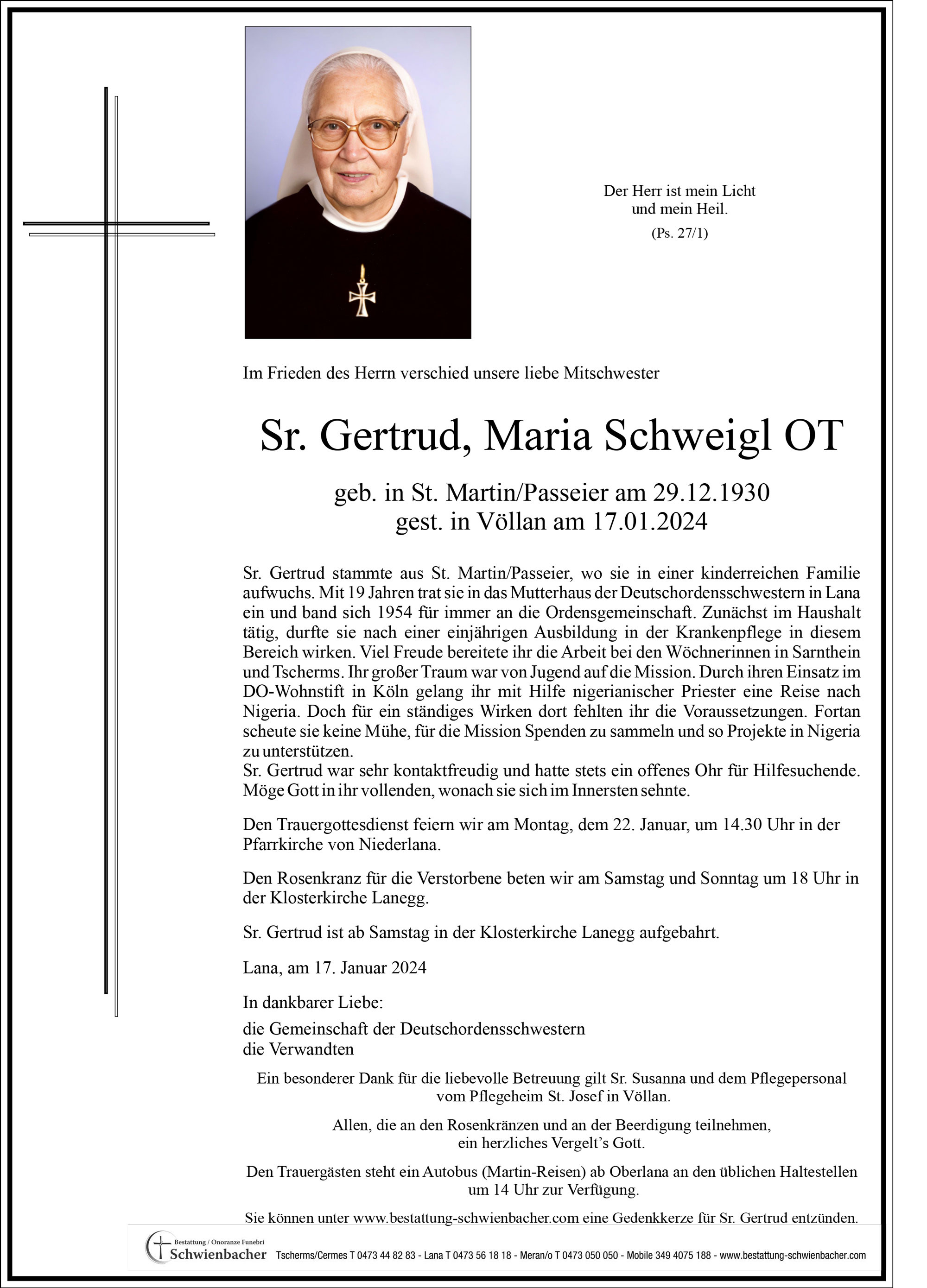 Parte: Sr. Gertrud, Maria Schweigl OT