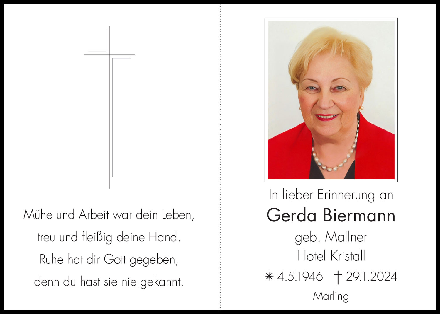 Sterbebild: Gerda Biermann geb. Mallner