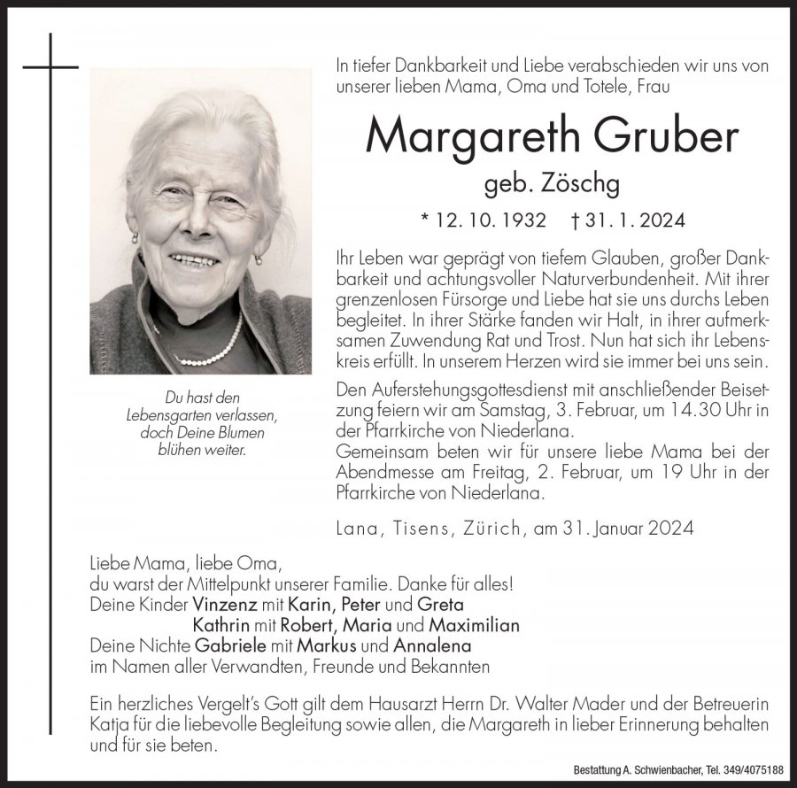 Medien: Margareth Gruber geb. Zöschg