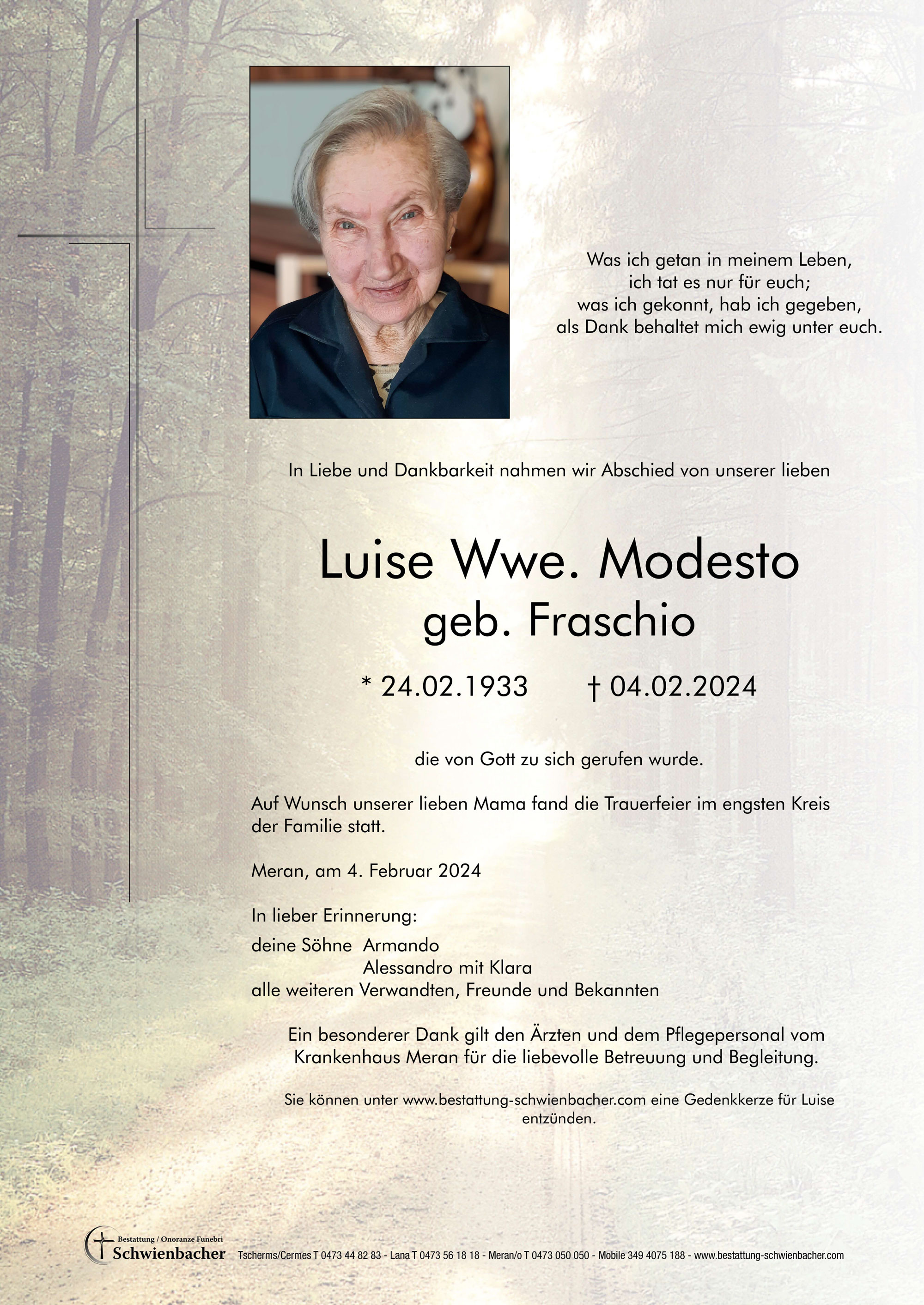 Parte: Luise Wwe. Modesto geb. Fraschio 