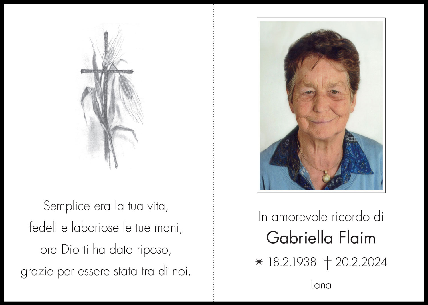 Sterbebild: Gabriella Flaim