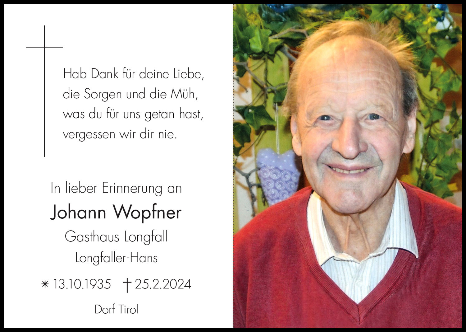 Sterbebild: Johann Wopfner