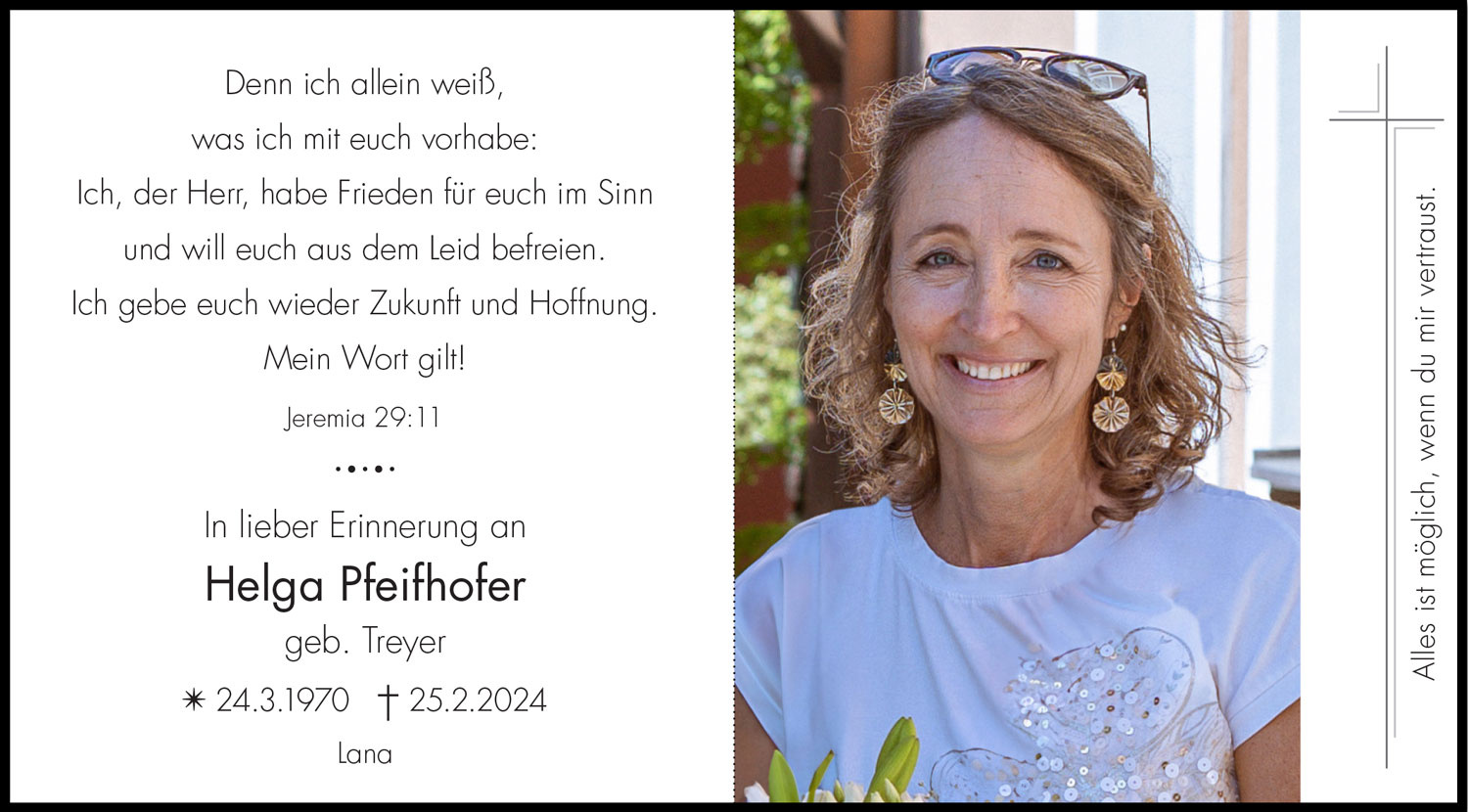 Sterbebild: Helga Pfeifhofer geb. Treyer
