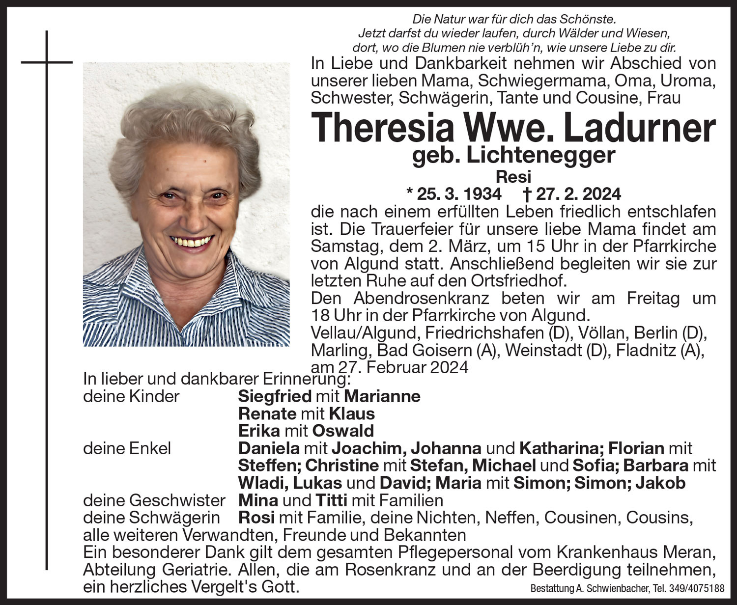 Medien: Theresia Wwe. Ladurner geb. Lichtenegger