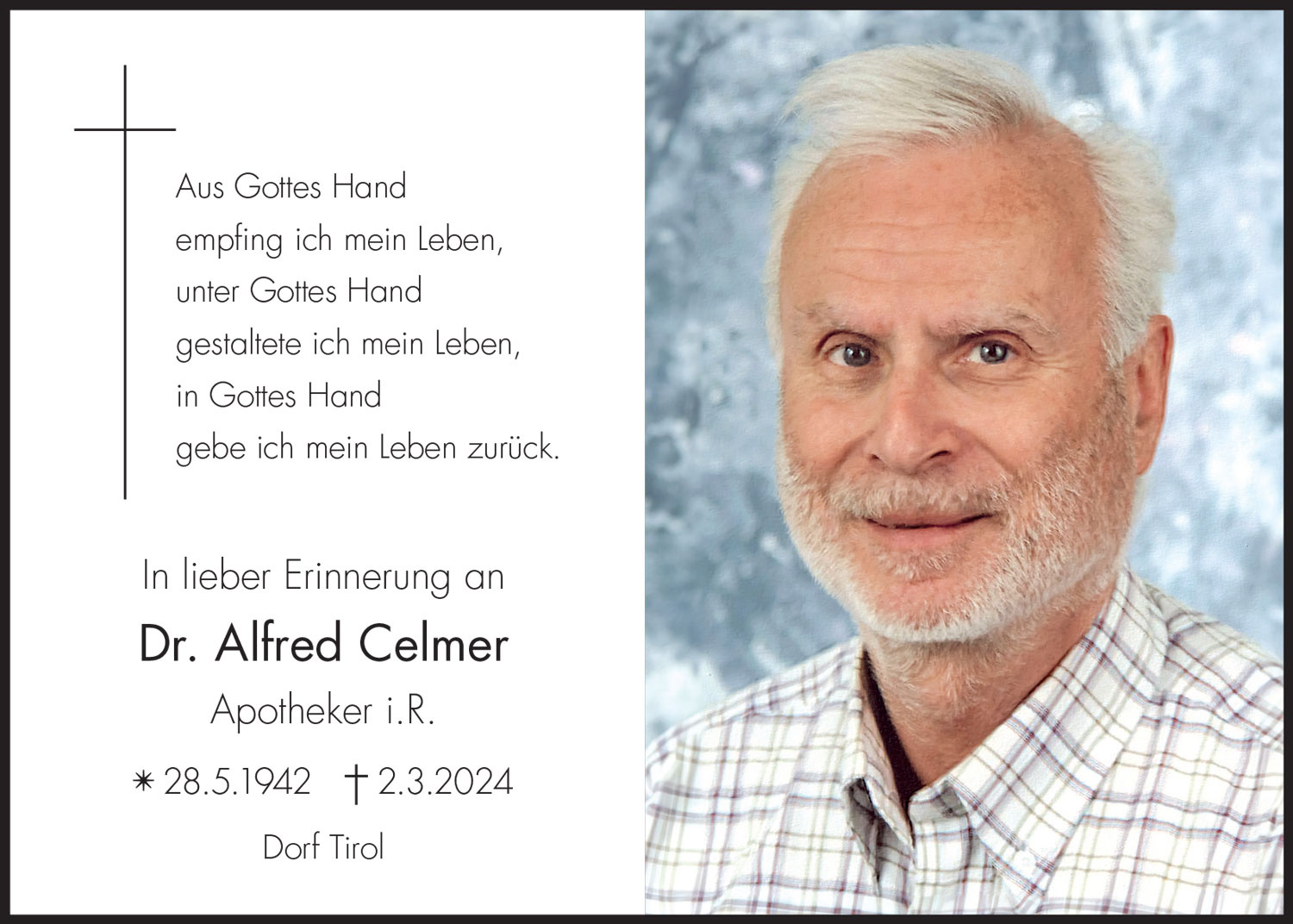 Sterbebild: Dr. Alfred Celmer