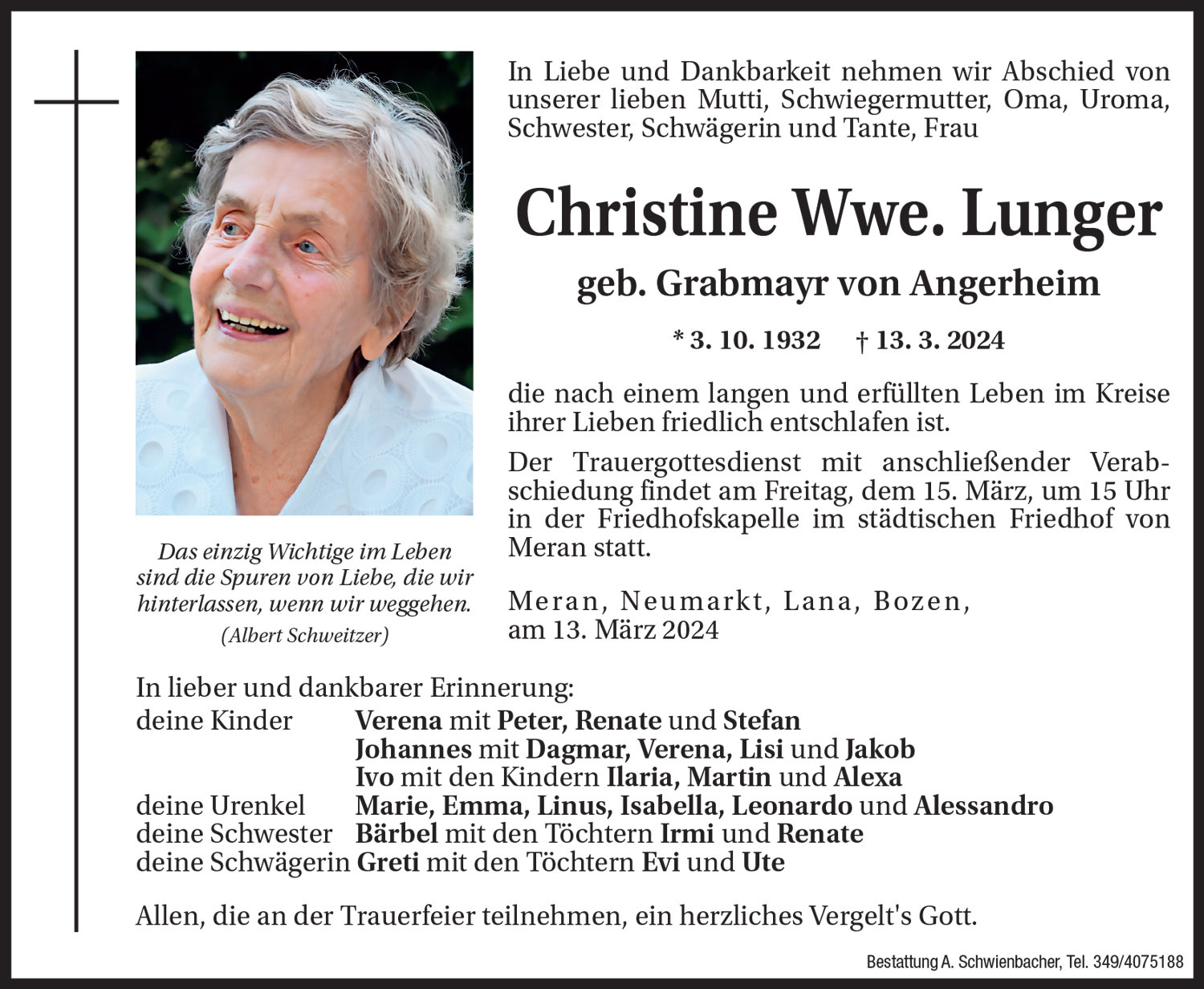 Medien: Christine Wwe. Lunger geb. Grabmayr von Angerheim
