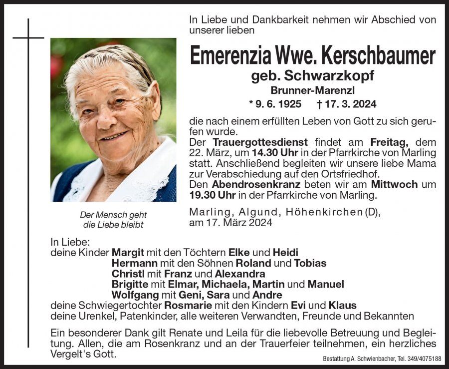 Medien: Emerenzia Wwe. Kerschbaumer geb. Schwarzkopf