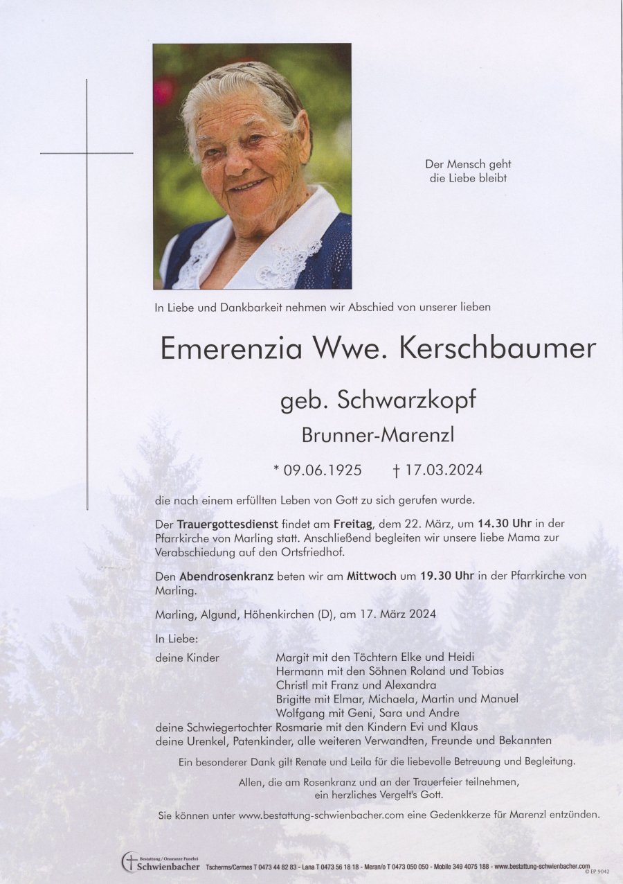 Parte: Emerenzia Wwe. Kerschbaumer geb. Schwarzkopf