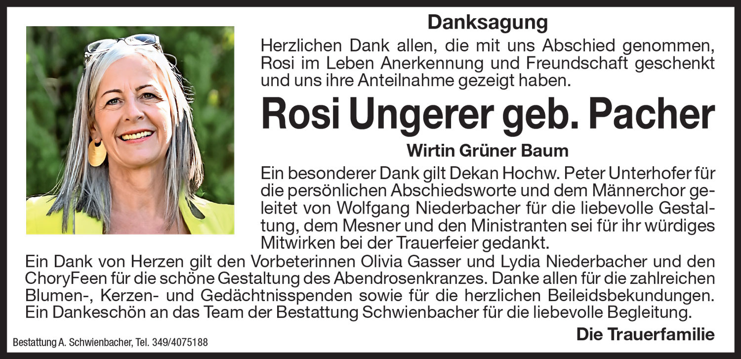 Danksagung: Rosi Ungerer geb. Pacher