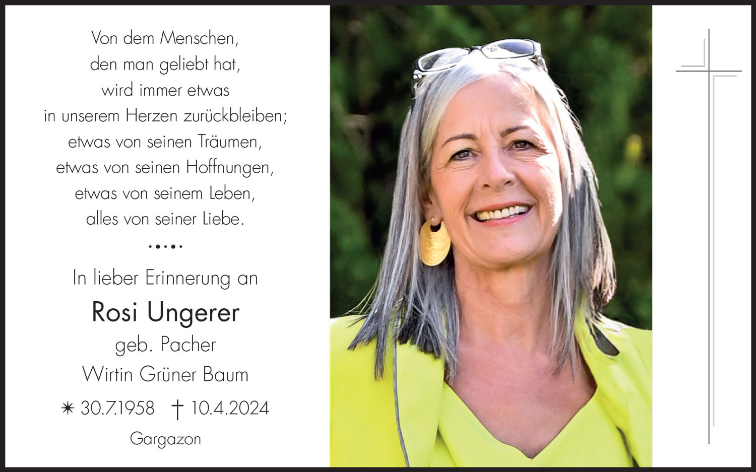 Sterbebild: Rosi Ungerer geb. Pacher
