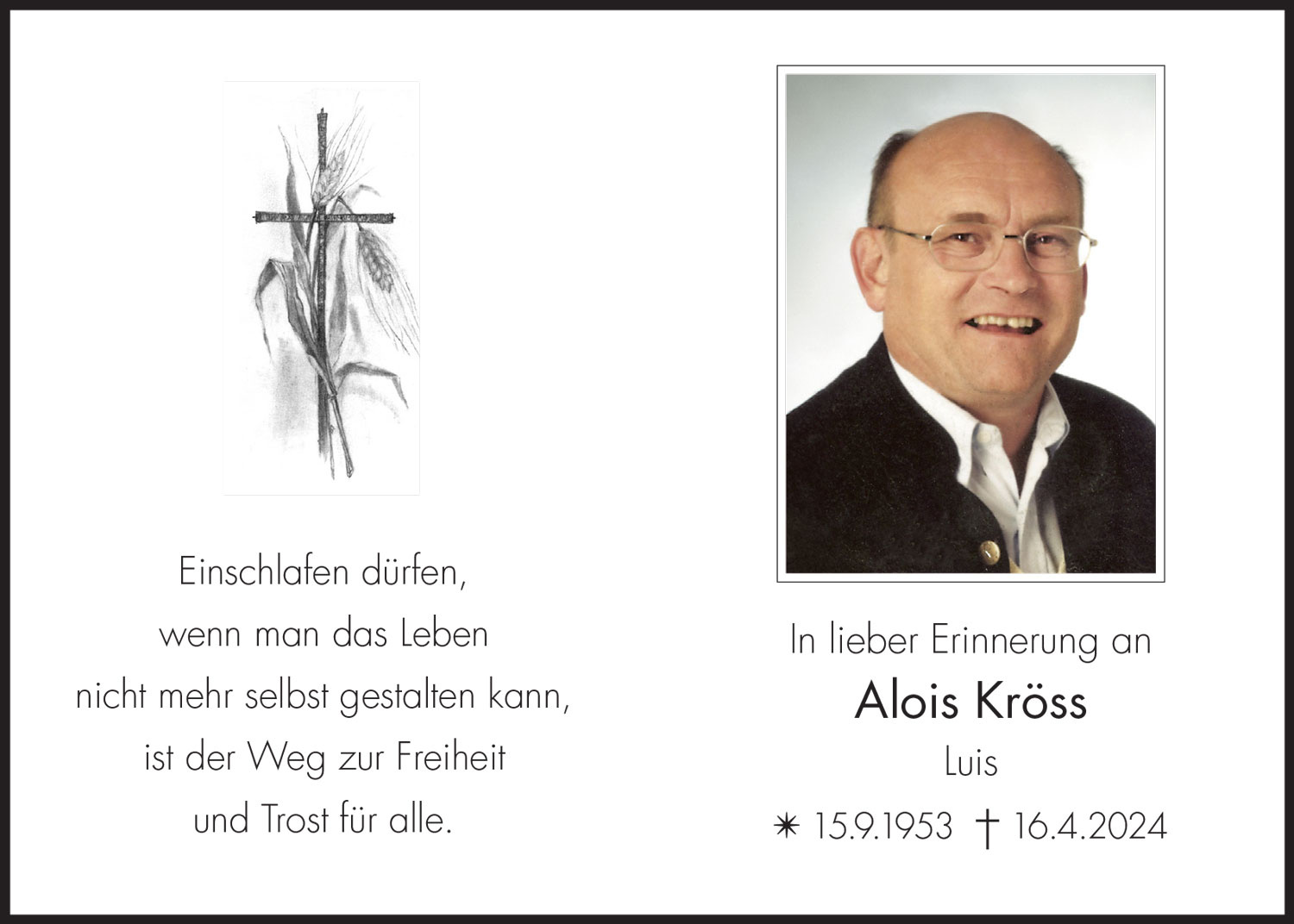 Sterbebild: Alois Kröss