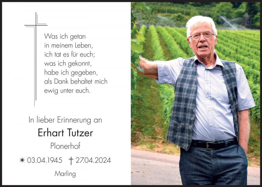 Sterbebild: Erhart Tutzer