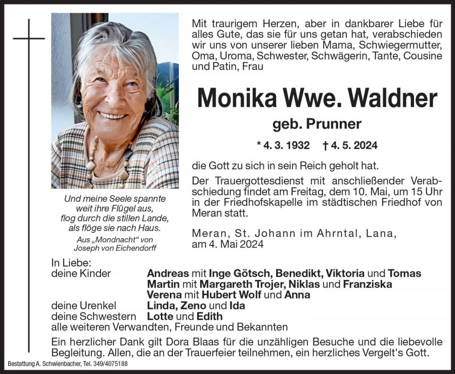 Medien: Monika Wwe. Waldner geb. Prunner