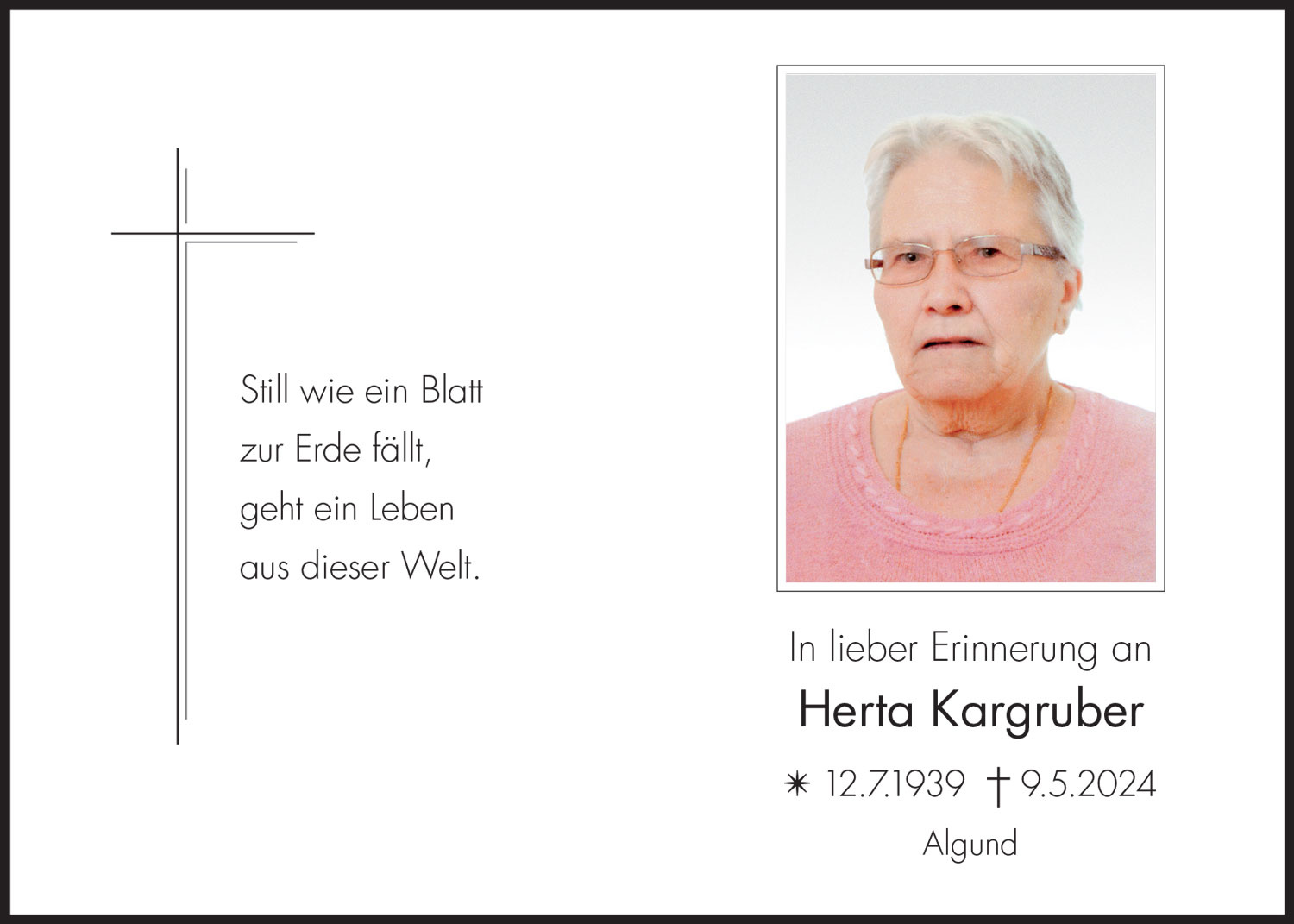 Sterbebild: Herta Kargruber