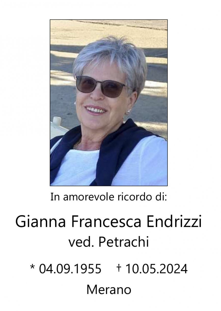 Sterbebild: Gianna Francesca ved. Petrachi nata Endrizzi