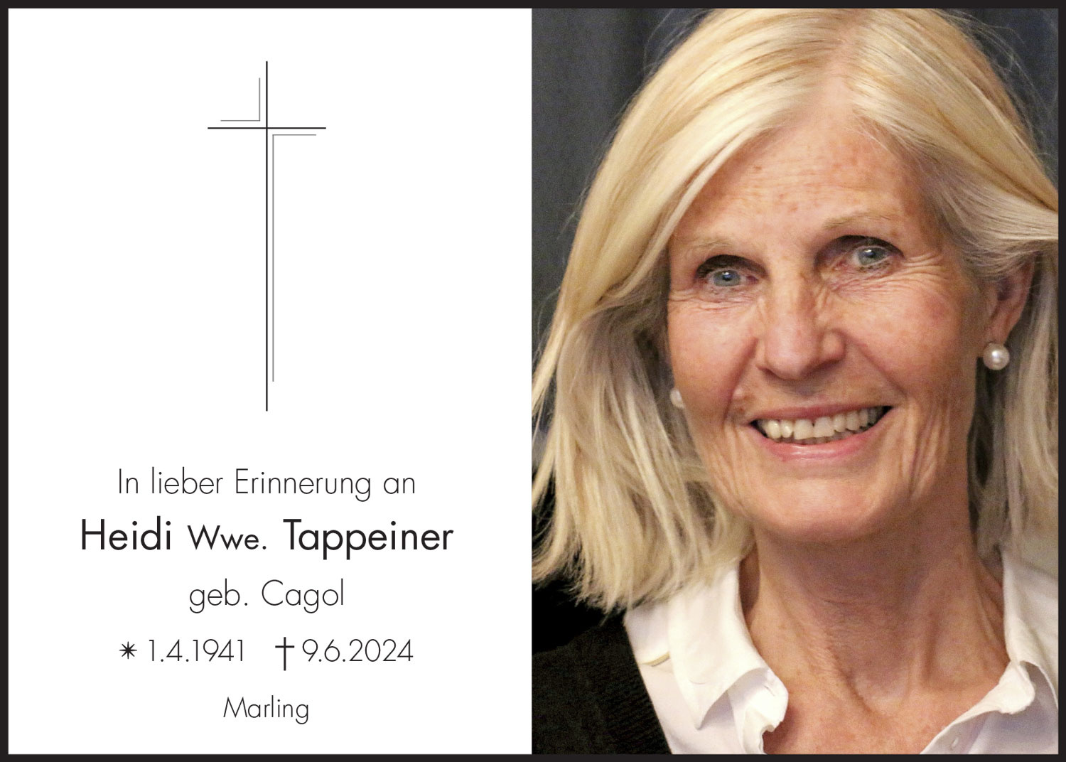 Sterbebild: Heidi Wwe. Tappeiner geb. Cagol