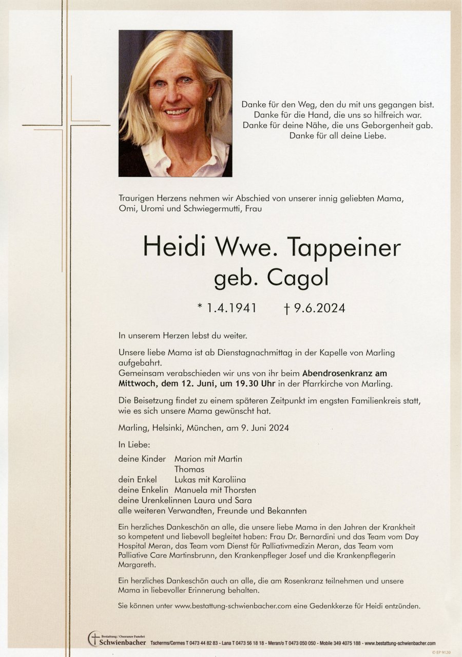 Parte: Heidi Wwe. Tappeiner geb. Cagol