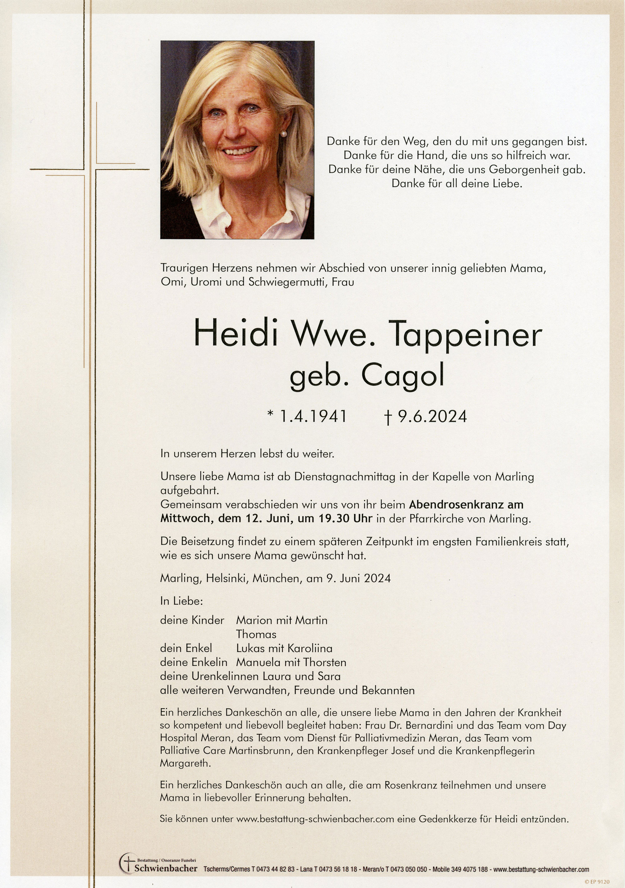 Parte: Heidi Wwe. Tappeiner geb. Cagol 