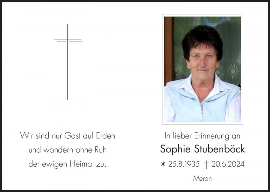 Sterbebild: Sophie Stubenböck